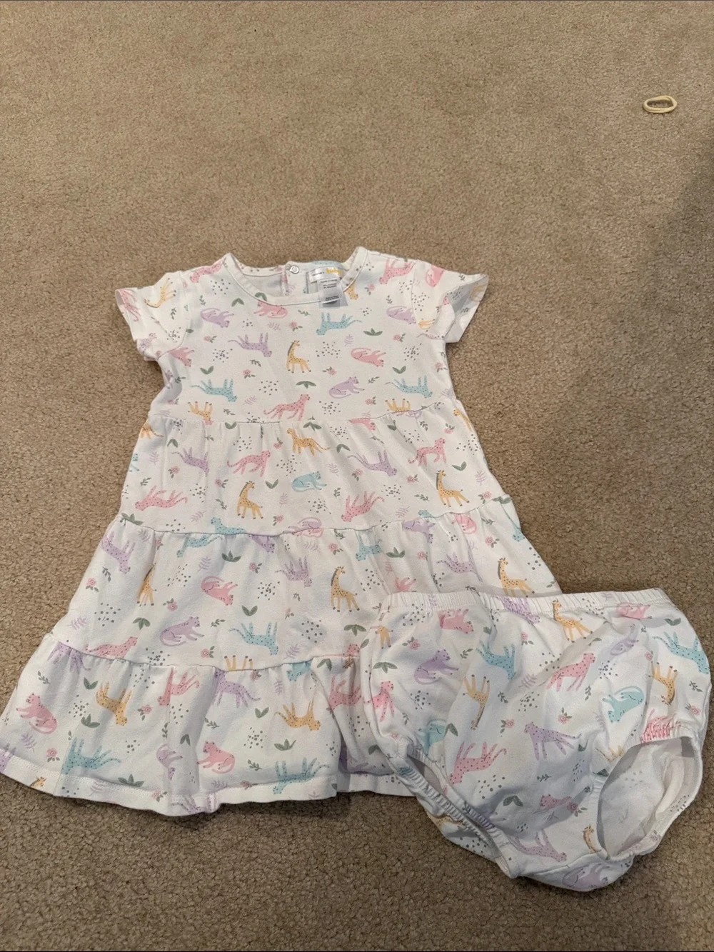 Toddler Girls White Pastel Safari Tiered Pajama Nightgown with Diaper Cover